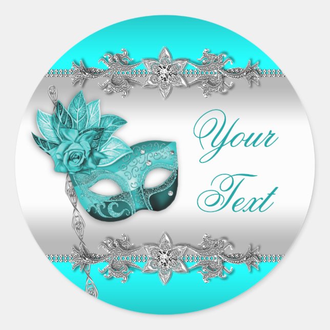 Elegant Teal Blue Masquerade Party Stickers (Front)