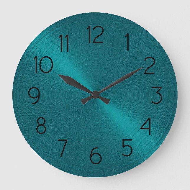 Elegant Teal Blue Metallic Look Sheen Large Clock (Front)
