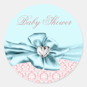 Elegant Teal Blue Pink Baby Shower Stickers