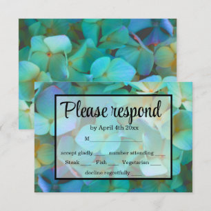 Elegant Teal blue pink hydrangeas flowers RSVP Card