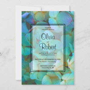 Elegant Teal blue pink hydrangeas flowers Wedding Invitation