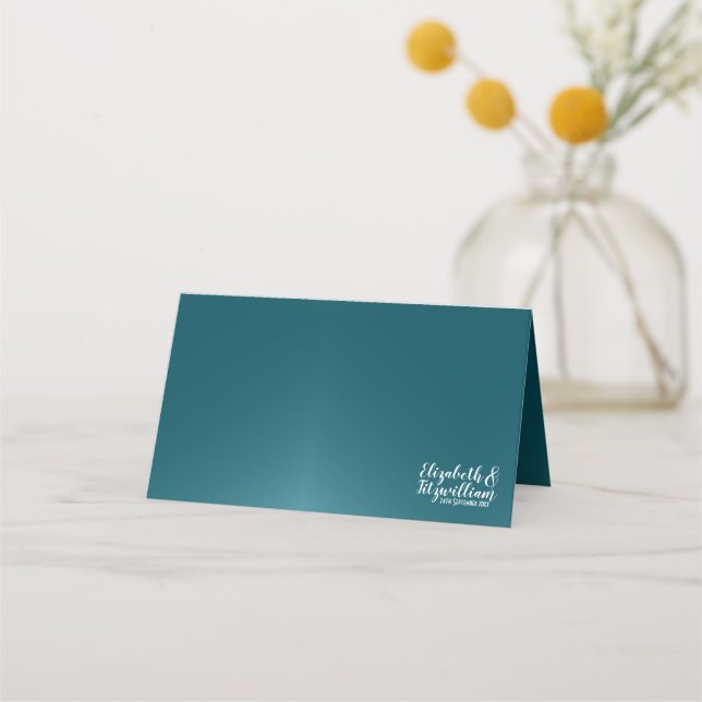 Elegant Teal Blue Place Card or Escort Card (Front)