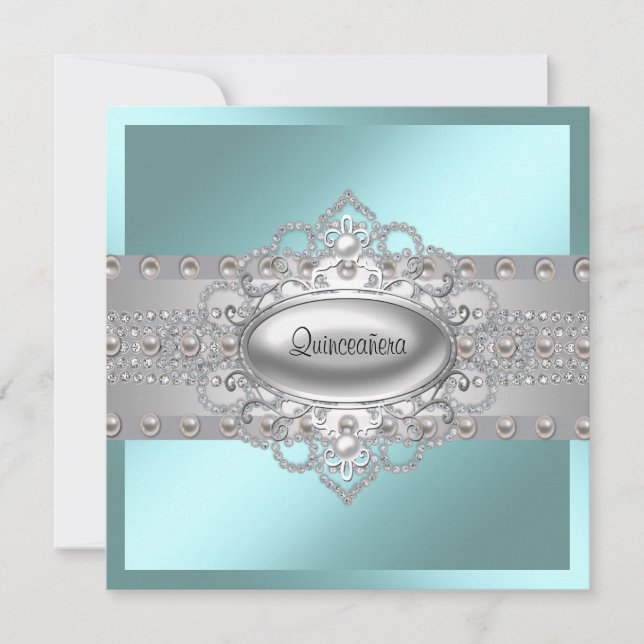 Elegant Teal Blue Quinceanera Invitations (Front)