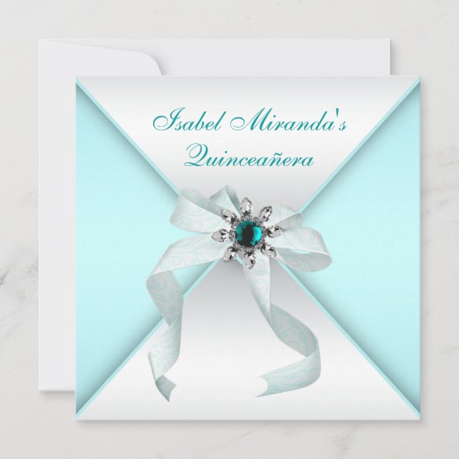 Elegant Teal Blue Quinceanera Party Invitation (Front)