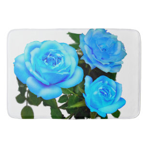 Elegant teal blue roses blue floral blue flowers bath mat