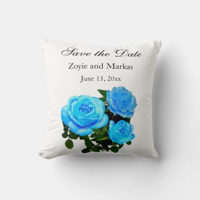 Elegant teal blue roses blue floral blue flowers cushion (Front)