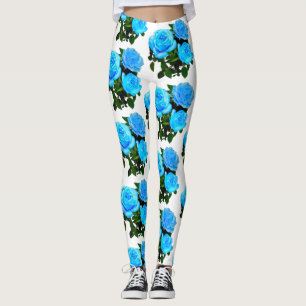 Elegant teal blue roses blue floral blue flowers leggings