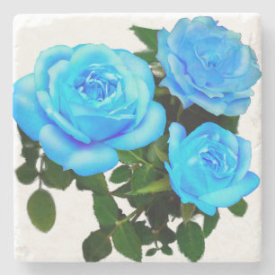 Elegant teal blue roses blue floral blue flowers stone coaster