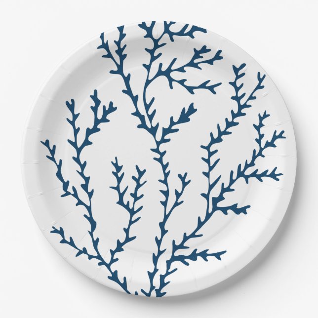 Elegant Teal Blue Seaweed Pattern - Ocean Themed Paper Plate (Front)