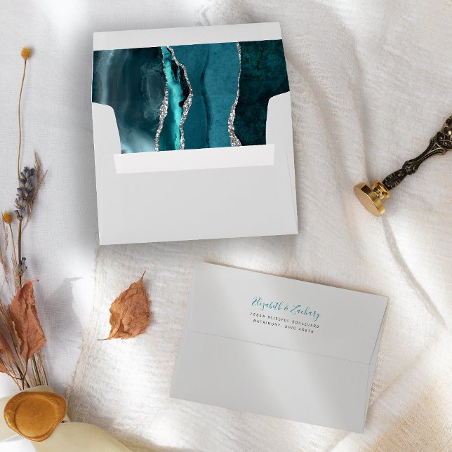 Elegant Teal Blue Silver Agate Grey Wedding Envelope (Creator Uploaded)