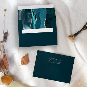 Elegant Teal Blue Silver Agate Wedding Envelope