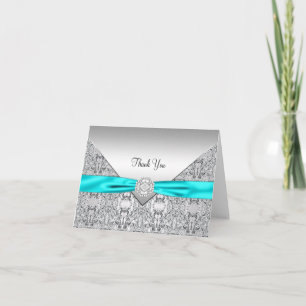 Elegant Teal Blue Silver Thank You Card