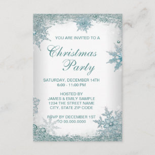 Elegant Teal Blue Snowflake Christmas Party RSVP Invitation
