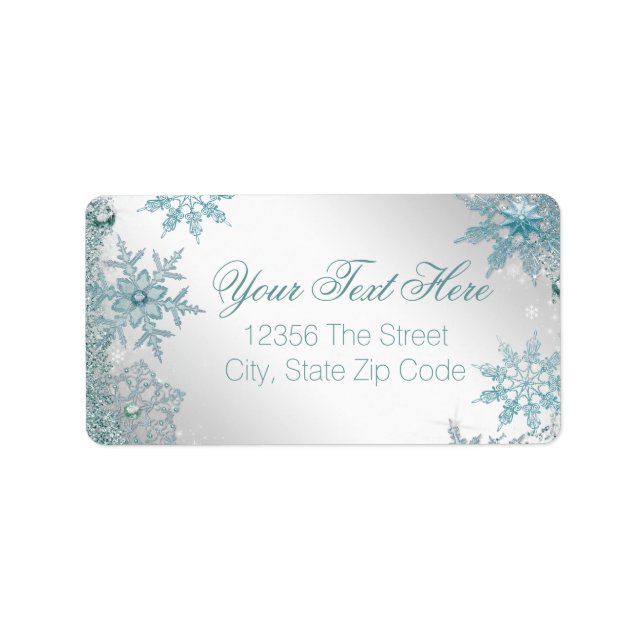 Elegant Teal Blue Snowflake Label (Front)