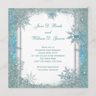 Elegant Teal Blue Snowflake Wedding Invitation