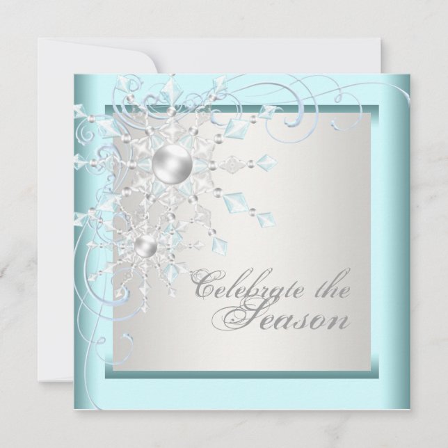 Elegant Teal Blue Snowflakes Christmas Party Invitation (Front)