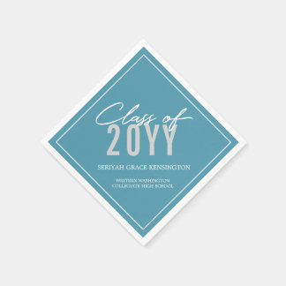 Elegant Teal Blue Typography Any Year Graduation Napkin