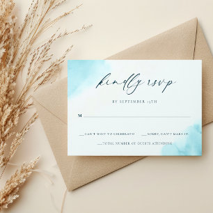 Elegant Teal Blue Watercolor RSVP Wedding Card