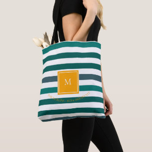 Elegant Teal Blues White Striped Monogram B & B Tote Bag
