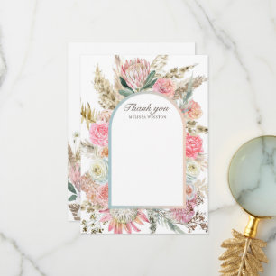 elegant teal bohemian floral Thank You Card