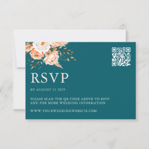 Elegant Teal Boho Chic Fall Floral Wedding RSVP Card