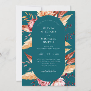 Elegant Teal Boho Chic Floral Wedding Invitation
