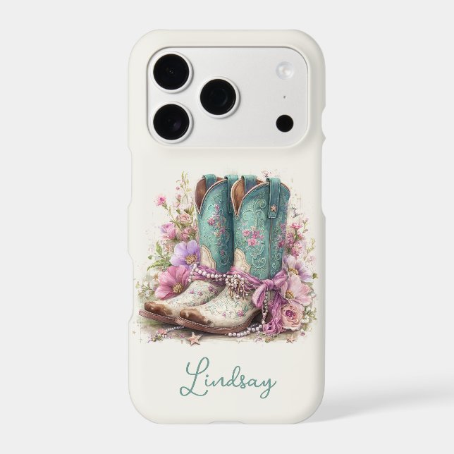 Elegant Teal Boots with Flowers Monogrammed (Back)