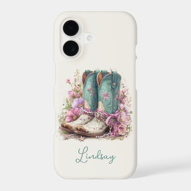 Elegant Teal Boots with Flowers Monogrammed (Back)