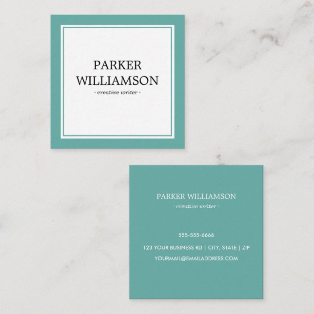 Elegant Teal border minimalist Square Business Card (Front/Back)