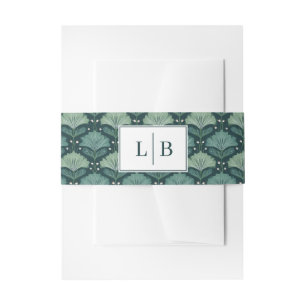 Elegant Teal Botanical Leaf Motive Invitation Belly Band