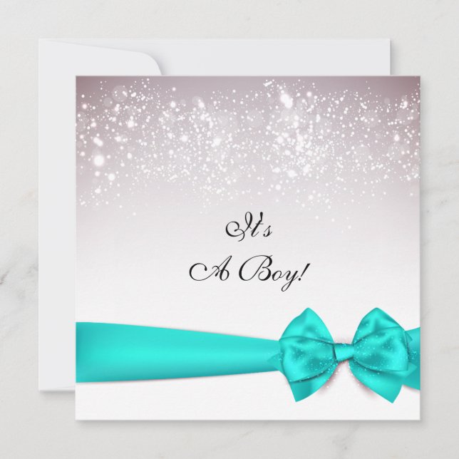 Elegant Teal Bow Sparkles Baby Shower Invitation (Front)