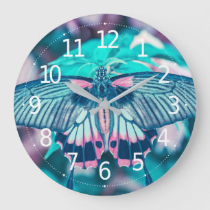Elegant Teal Butterfly Close-up   Wall Clock