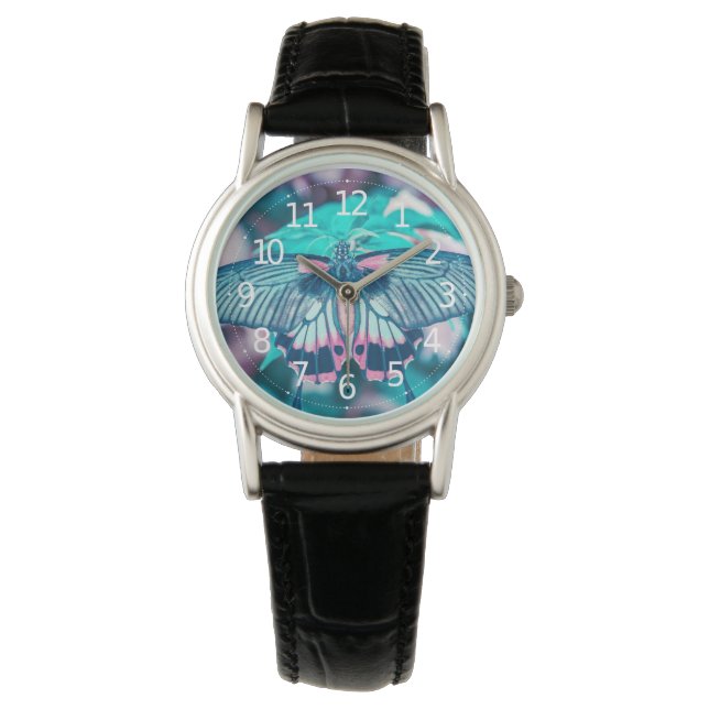 Elegant Teal Butterfly Close-up | Women's Watch (Front)