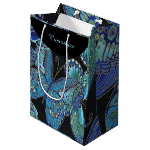 Elegant Teal Butterfly Pattern Gift Bag