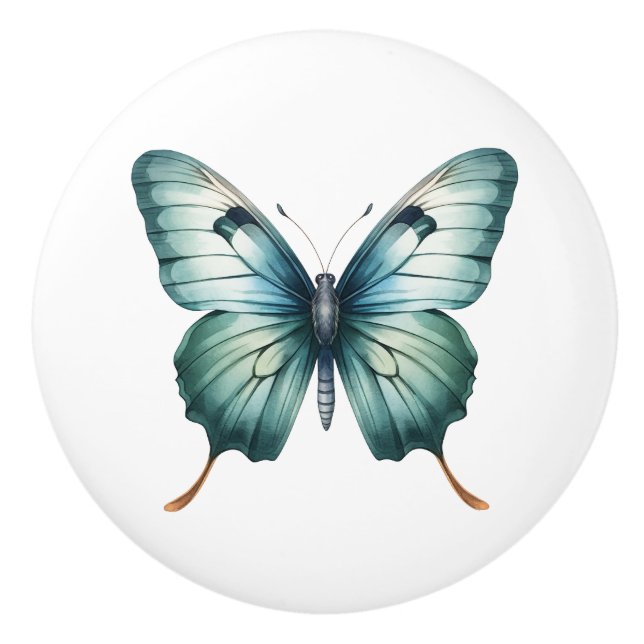 Elegant Teal Butterfly Turquoise Blue Drawer Knob (Front)