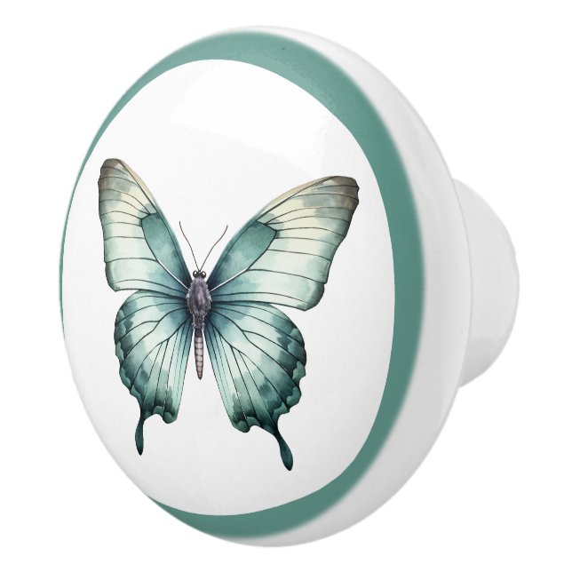 Elegant Teal Butterfly Turquoise Blue Drawer Knob (Right)