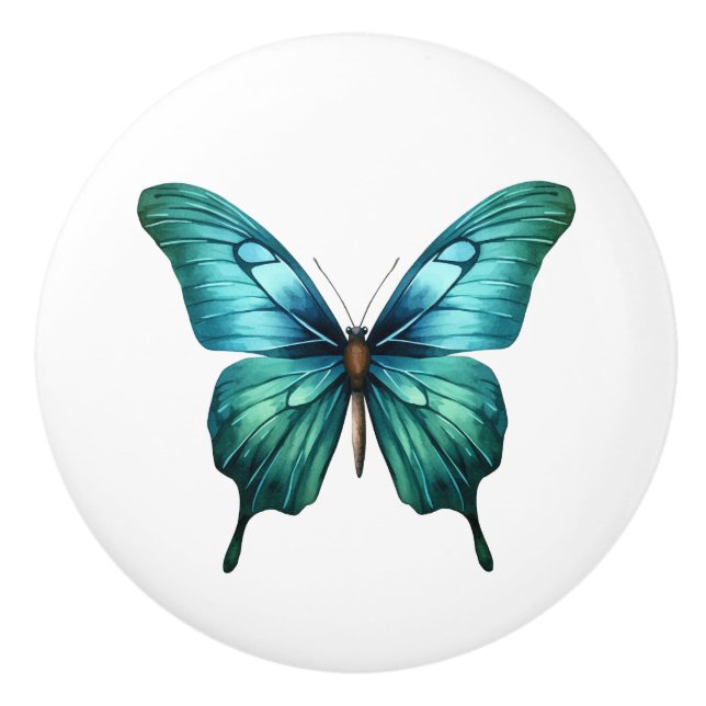 Elegant Teal Butterfly Turquoise Blue Drawer Knob (Front)