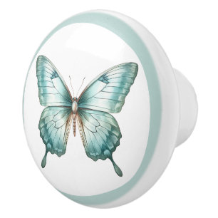 Elegant Teal Butterfly Turquoise Blue Drawer Knob