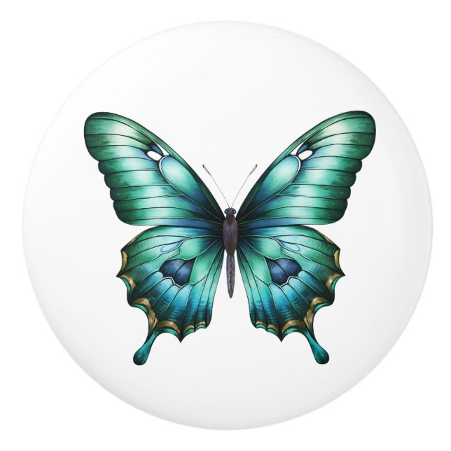 Elegant Teal Butterfly Turquoise Blue Drawer Knob (Front)