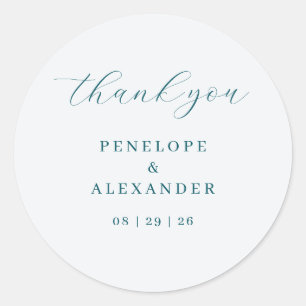 Elegant Teal Calligraphy Classic Round Sticker