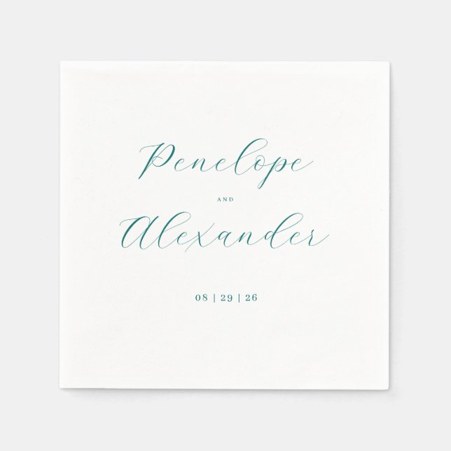 Elegant Teal Calligraphy Napkin (Front)