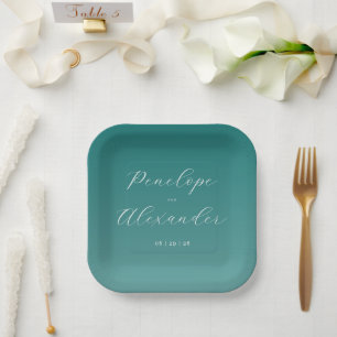 Elegant Teal Calligraphy Paper Plate