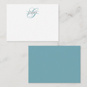 Elegant Teal Calligraphy Split Monogram Card
