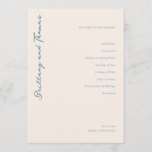 Elegant Teal Calligraphy Wedding Ceremony Programme