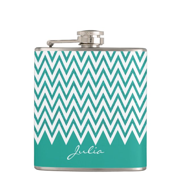 Elegant Teal Chevron Custom Flask (Front)