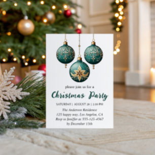 Elegant Teal Christmas Ornaments Christmas Party Invitation