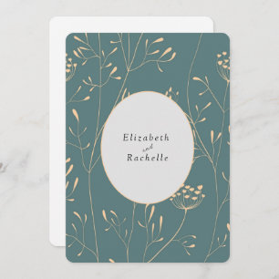 Elegant Teal Cream Flowers Grasses Invitation