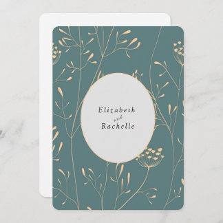 Elegant Teal Cream Flowers Grasses Invitation