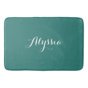 Elegant Teal Custom Name Bath Mat