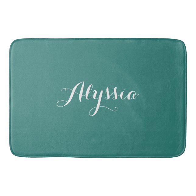 Elegant Teal Custom Name Bath Mat (Front)